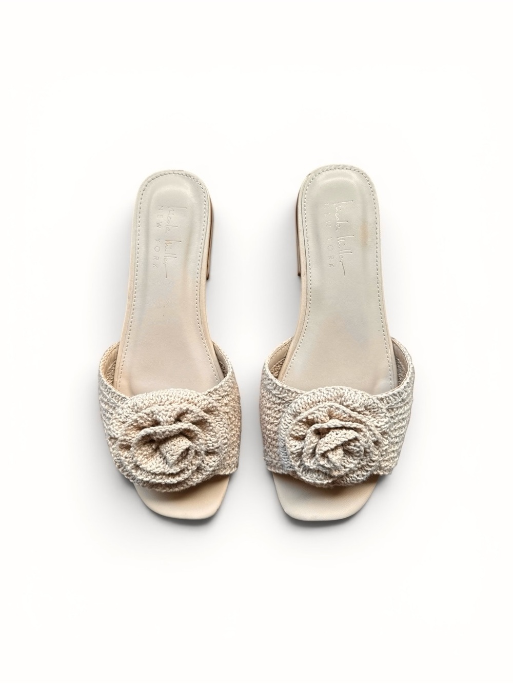 Beige Crochet Rosette Slide Sandals